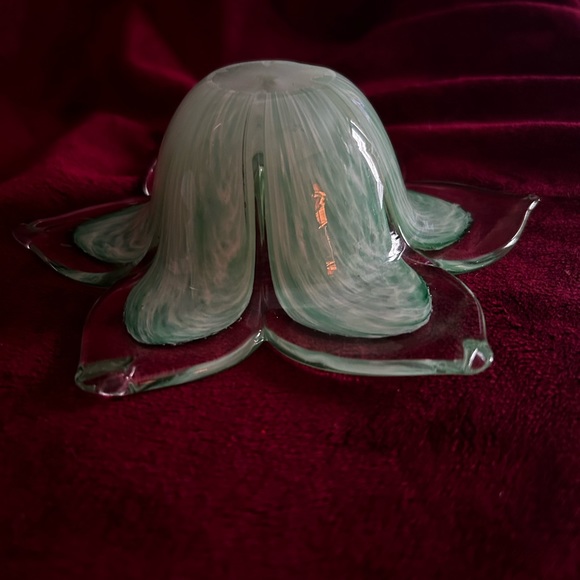 Teal Blue with clear Art Glass Flower shape Candle Holder - Picture 5 of 6